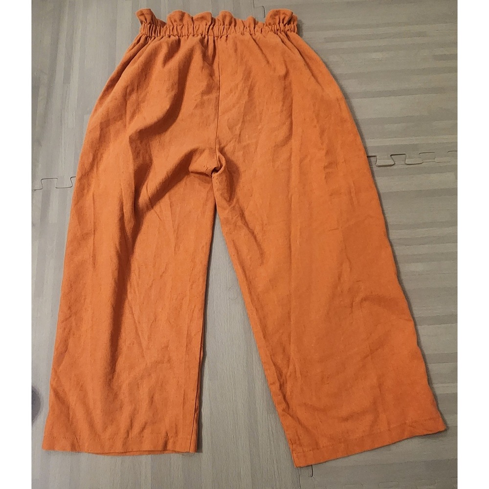 Iris Womens Burnt Orange Paperbag Waist Wide Leg Cropped Linen Blend Pants L